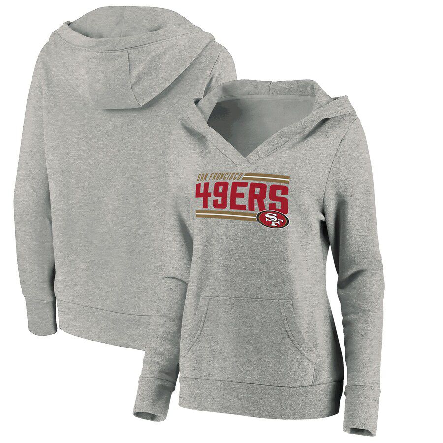 Women San Francisco 49ers Fanatics Branded Heathered Gray On Side Stripe V-Neck Pullover Hoodie->women nfl jersey->Women Jersey